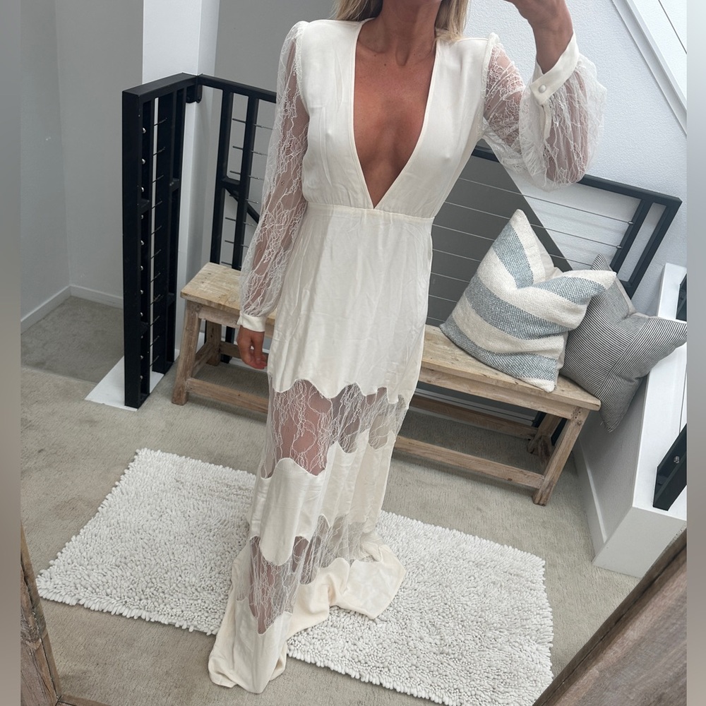 Stone Cold Fox Friar White Lace Deep V Maxi Gown Boho Festival Outfit | Size M/L - Picture 5 of 17